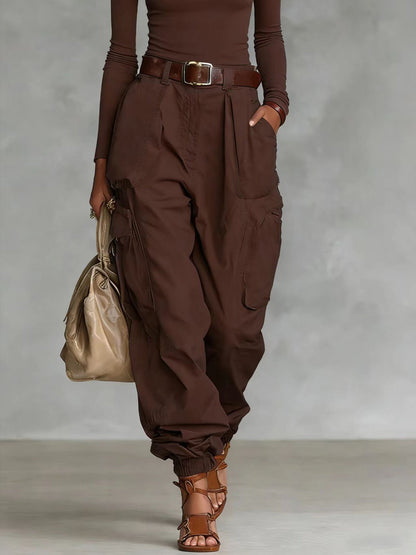 Women's cargo pants with elastic waistband and practical pockets Shop Velvia