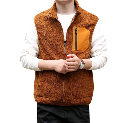 Men's Teddy Fleece Outdoor Vest with High Collar, Full Zip and Welded Chest Pocket Shop Velvia