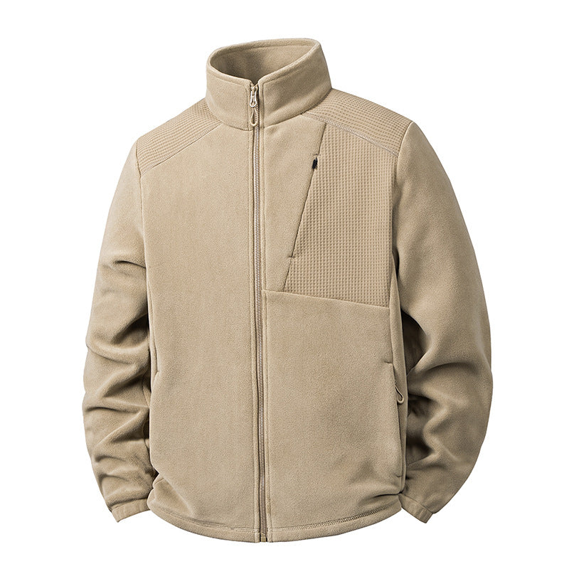 Men's fleece jacket with stand-up collar and reinforced shoulder panels Shop Velvia