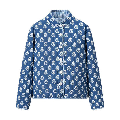 Women's Light Print Cotton Cardigan in Boxy Cut with Contrasting Cuffs Shop Velvia
