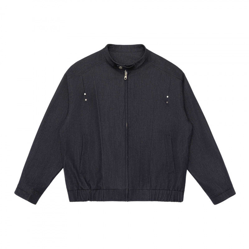 Unisex short jacket in overshirt style with standing collar, zipper, and elastic hem Shop Velvia