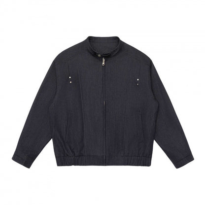 Unisex short jacket in overshirt style with standing collar, zipper, and elastic hem Shop Velvia