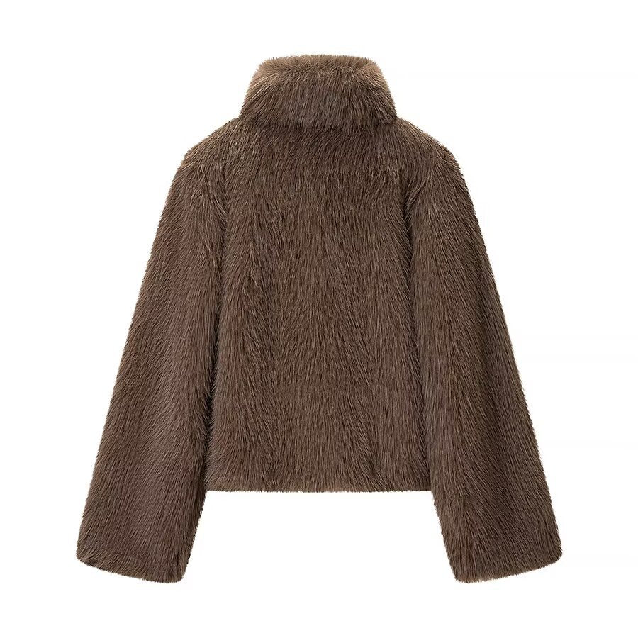 Ladies short jacket made of voluminous faux fur with high collar and boxy silhouette Shop Velvia