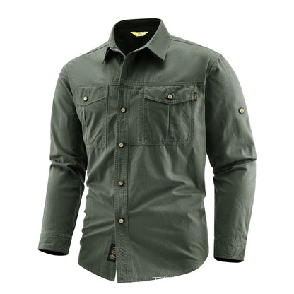 Men's Canvas Overshirt in Field Style with Chest Flaps and Full Button Placket Shop Velvia