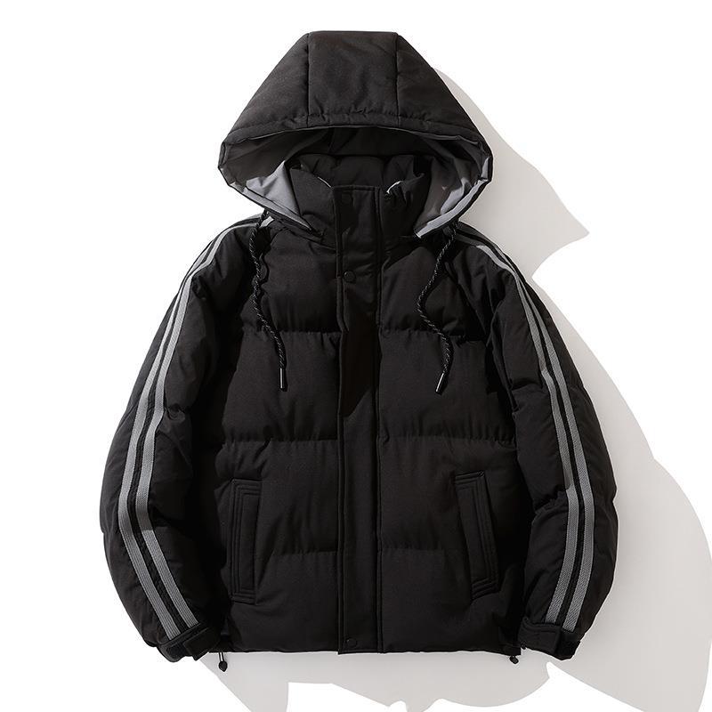 Unisex Padded Hooded Jacket with Drawstring and Contrast Stripes Shop Velvia