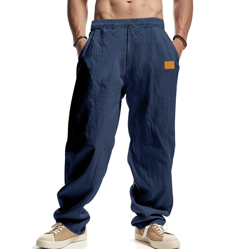 Men's casual linen pants with elastic waistband and generous side pockets Shop Velvia
