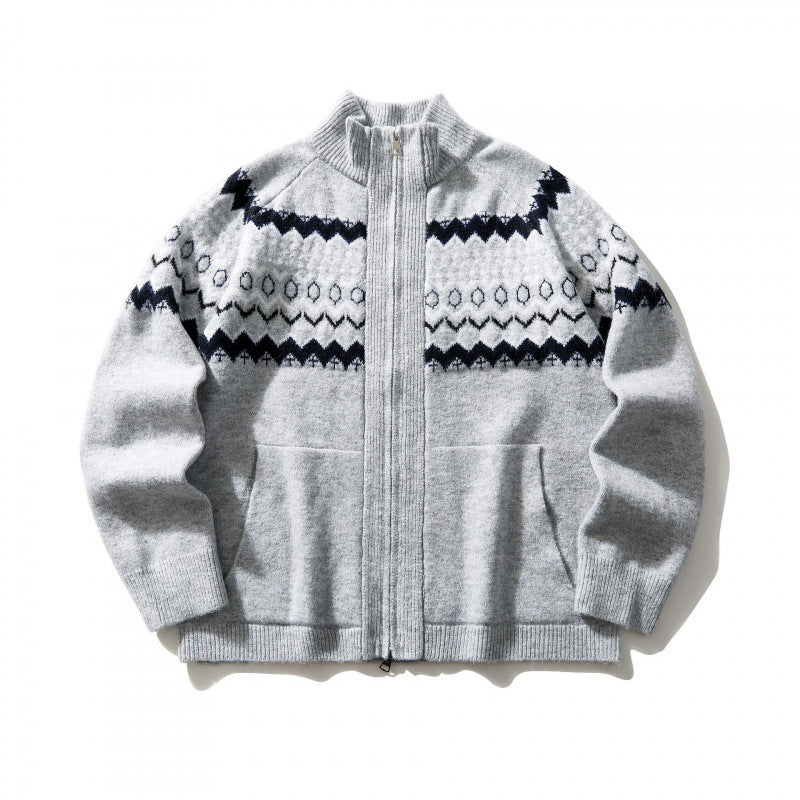 Unisex Norweger cardigan with full zipper, stand-up collar, and side pockets Shop Velvia
