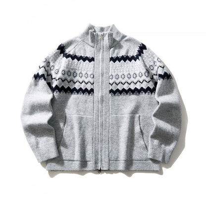Unisex Norweger cardigan with full zipper, stand-up collar, and side pockets Shop Velvia