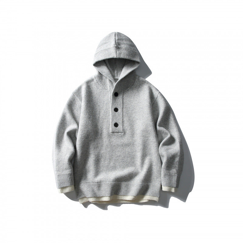 Unisex knitted hoodie with half placket, ribbed hem and double-layer finish Shop Velvia