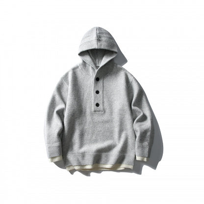 Unisex knitted hoodie with half placket, ribbed hem and double-layer finish Shop Velvia