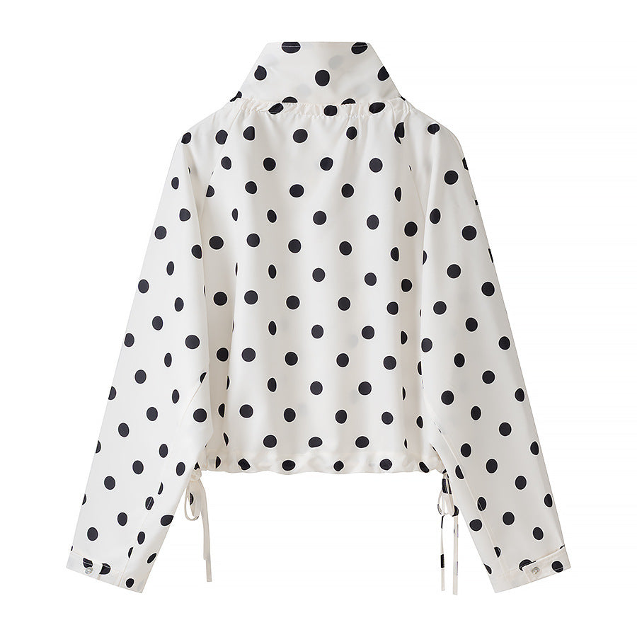 Women's Lightweight Polka Dot Wind Jacket with Stand-Up Collar and Drawstring Shop Velvia