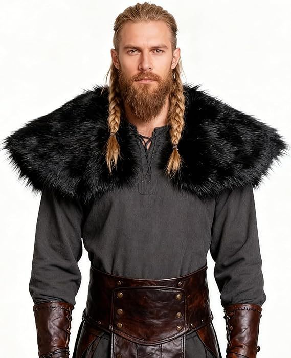 Men's shoulder cape in Viking/LARP style made of high-quality faux fur with a wide lapel collar Shop Velvia