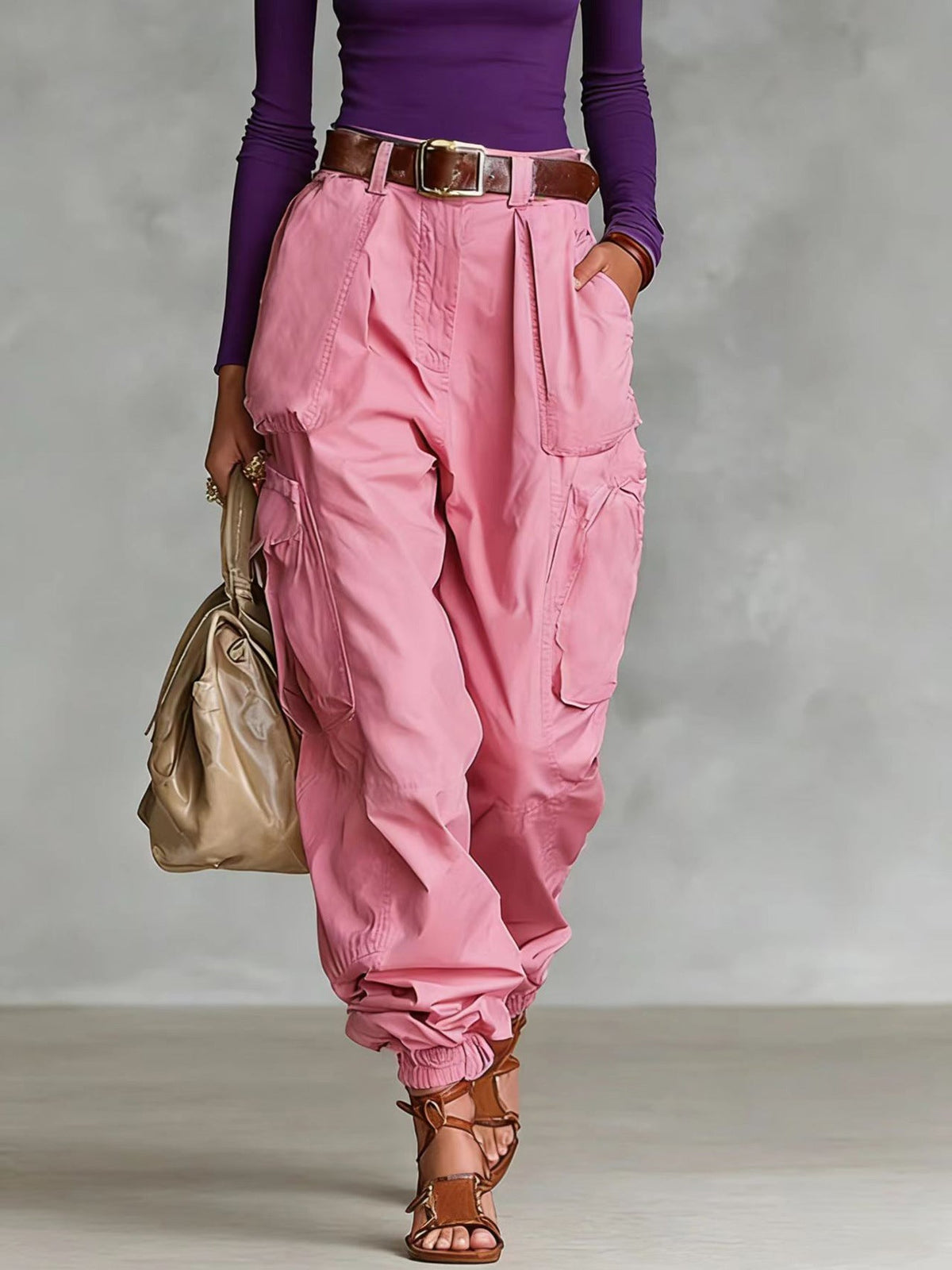 Women's cargo pants with elastic waistband and practical pockets Shop Velvia