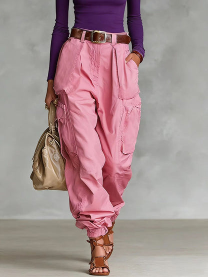 Women's cargo pants with elastic waistband and practical pockets Shop Velvia