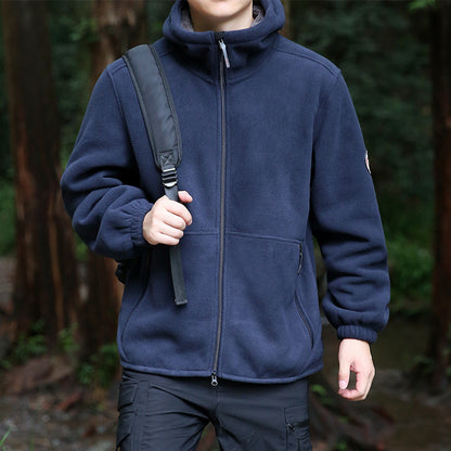 Men's fleece hooded jacket for outdoor with thermal lining, windproof surface and zip pockets Shop Velvia