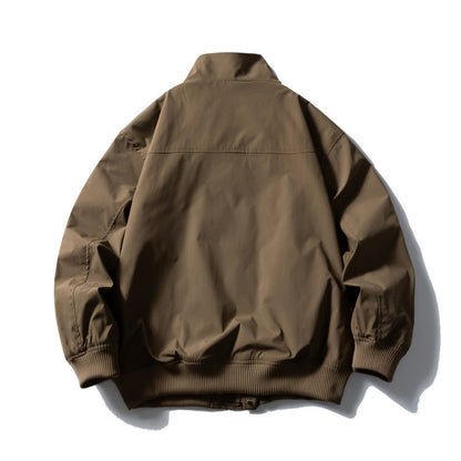 Men's Boxy Bomber Jacket with Stand-Up Collar, Concealed Snap Button Placket, and Elastic Ribbed Cuffs Shop Velvia
