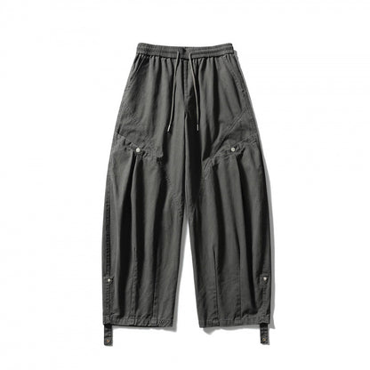 Unisex Wide Cropped Cargo Pants with Drawstring Waistband, Multifunctional Flap Pockets, and Adjustable Leg Straps Shop Velvia