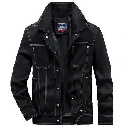 Men's suede trucker jacket with snap buttons and contrast stitching Shop Velvia