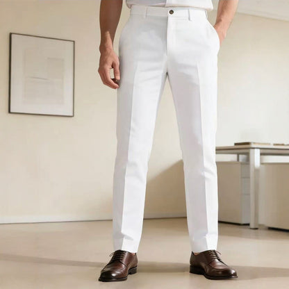 Men's slim-fit dress pants with crease, flat waistband, and stretch comfort Shop Velvia