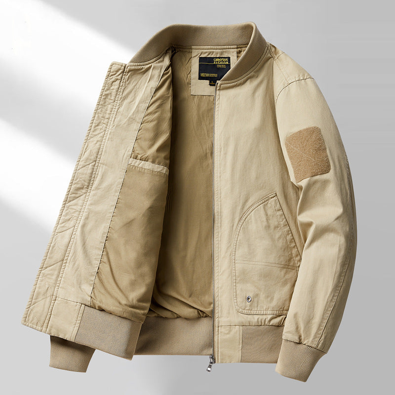 Men's short-cut lightweight bomber jacket with tactical sleeve patch and durable function shell Shop Velvia