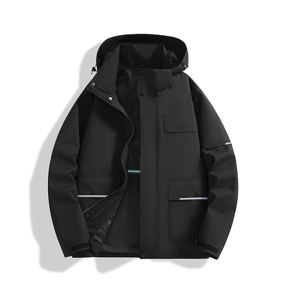 Men's three-layer trekking jacket with welded seams, hood, and multifunction pockets Shop Velvia