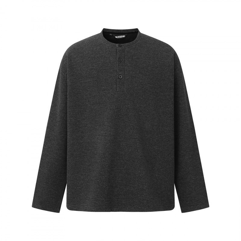 Unisex Oversize fine knit sweater with Henley button placket and stand-up collar Shop Velvia