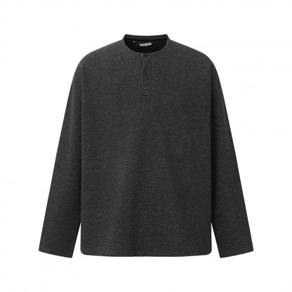 Unisex Oversize fine knit sweater with Henley button placket and stand-up collar Shop Velvia