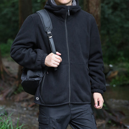 Men's fleece hooded jacket for outdoor with thermal lining, windproof surface and zip pockets Shop Velvia