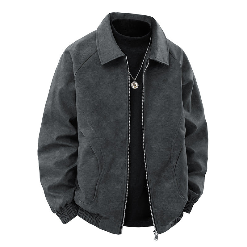 Men's Suede-Look Blouson Jacket with Shirt Collar and Elastic Cuffs Shop Velvia