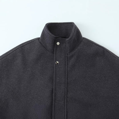 Women's short-cut wool blouson jacket with stand-up collar, snap button placket, and elastic hem Shop Velvia