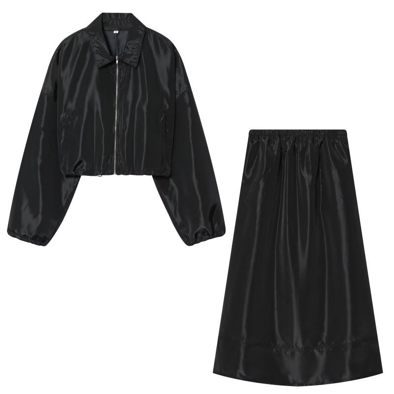 Women Cropped Bomber Jacket made of Satin Look with Zipper and Elastic Hem Shop Velvia