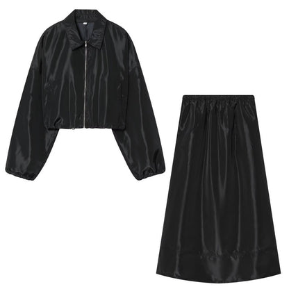 Women Cropped Bomber Jacket made of Satin Look with Zipper and Elastic Hem Shop Velvia
