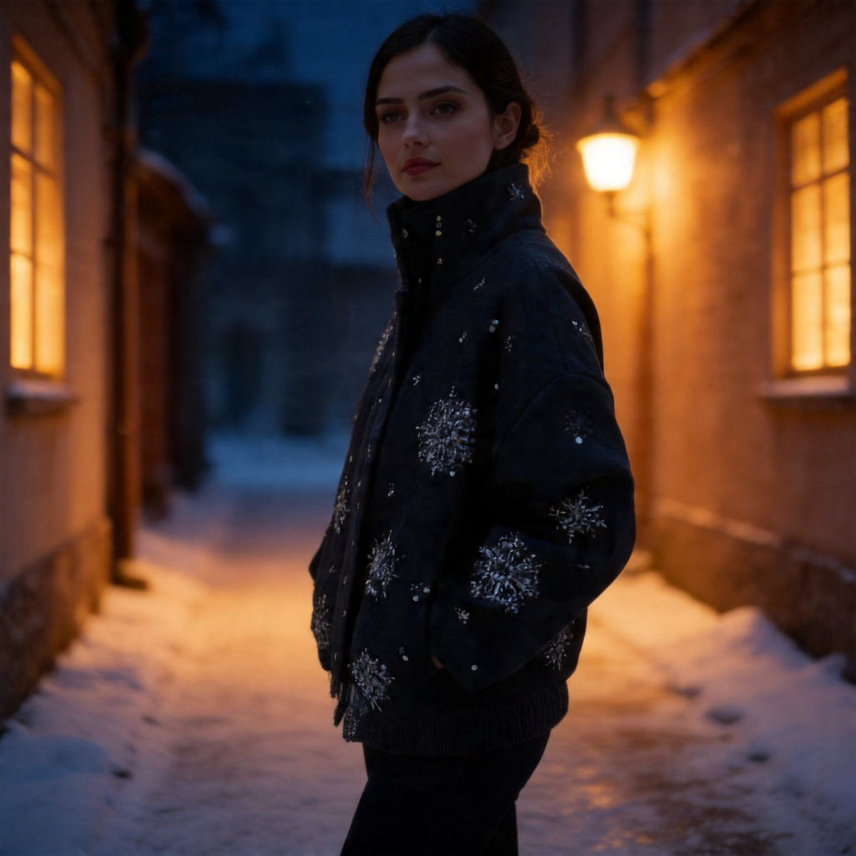 Women's Short Embroidered Wool Blend Boxy Coat with Stand Collar Shop Velvia