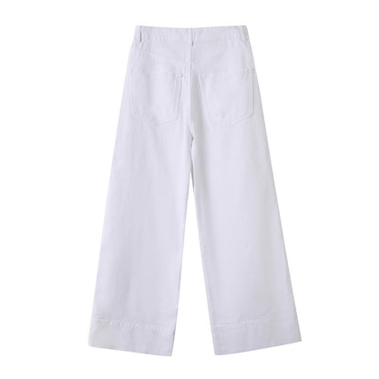 Women's wide high-waisted palazzo pants made of cotton blend with folded hem Shop Velvia