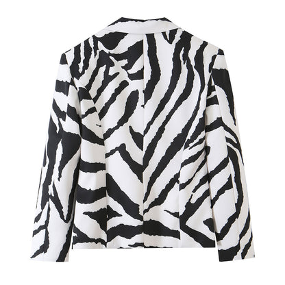 Women’s Statement Zebra Blazer with Lapel Collar and Tailored Silhouette Shop Velvia