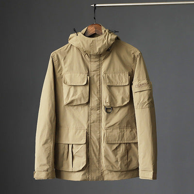 Men's urban field jacket with multiple pockets, wind-resistant surface and concealed hood Shop Velvia