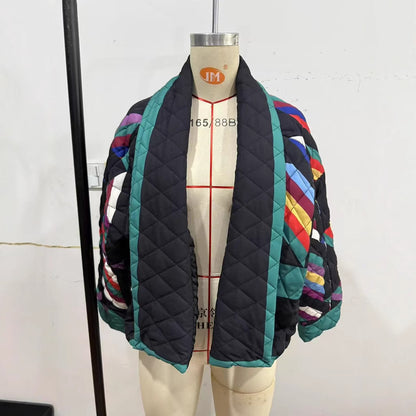 Women's padded kimono quilted jacket with patchwork design and wide sleeves Shop Velvia