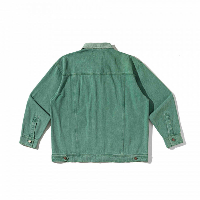 Unisex Boxy Overshirt Jacket made of washed denim with front zipper and multiple pockets Shop Velvia