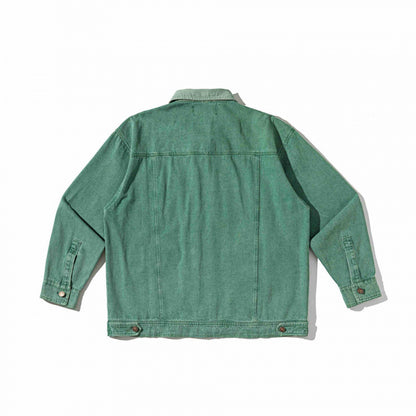 Unisex Boxy Overshirt Jacket made of washed denim with front zipper and multiple pockets Shop Velvia