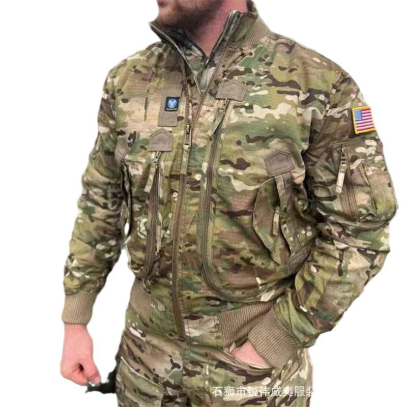 Men's Tactical-Style Camo Bomber Jacket with Multiple Pockets and Ribbed Cuffs Shop Velvia