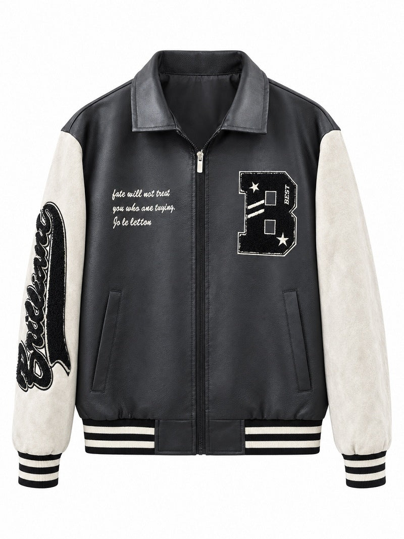 Men's Retro Style Letterman Jacket with Faux Leather Body and Suede Sleeves Shop Velvia