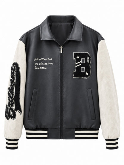 Men's Retro Style Letterman Jacket with Faux Leather Body and Suede Sleeves Shop Velvia