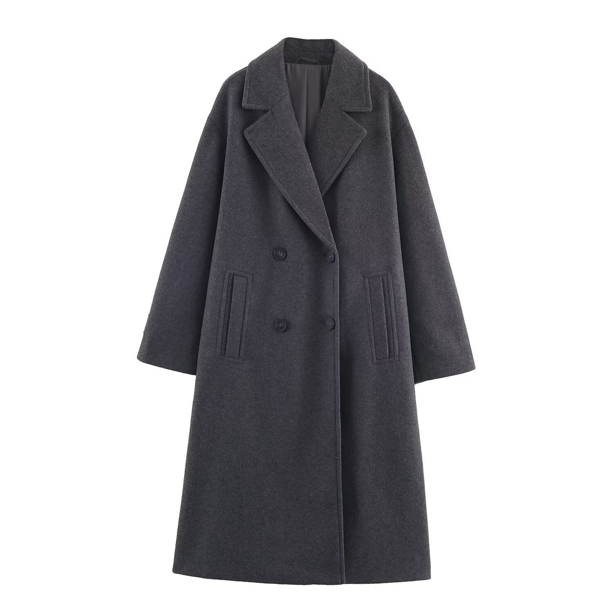 Women's Double-Breasted Oversized Coat with Notched Lapels and In-seam Pockets Shop Velvia