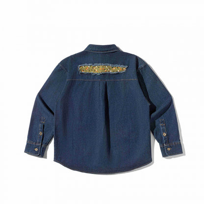 Unisex Boxy Denim Shirt Jacket with Decorative Destroy Applications and Oversized Silhouette Shop Velvia