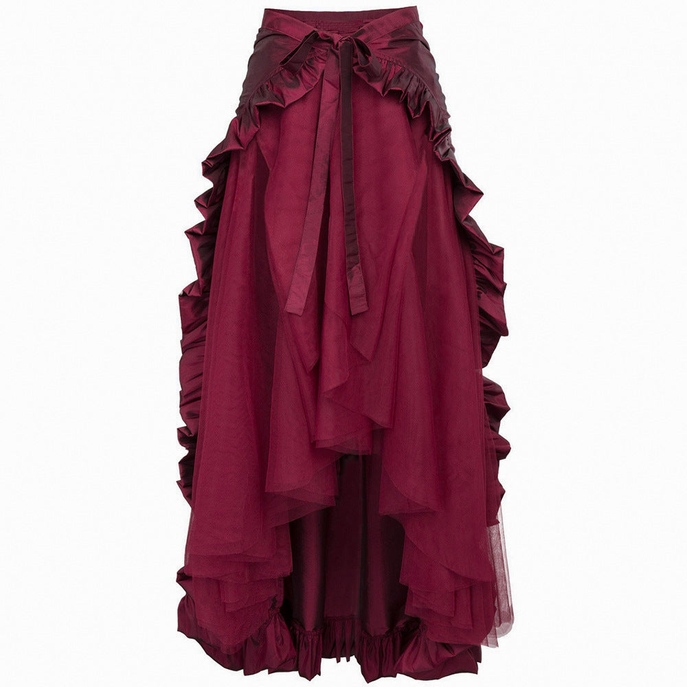 Women nan maxi skirt with multilayered ruffles, asymmetric flounce and tie belt Shop Velvia