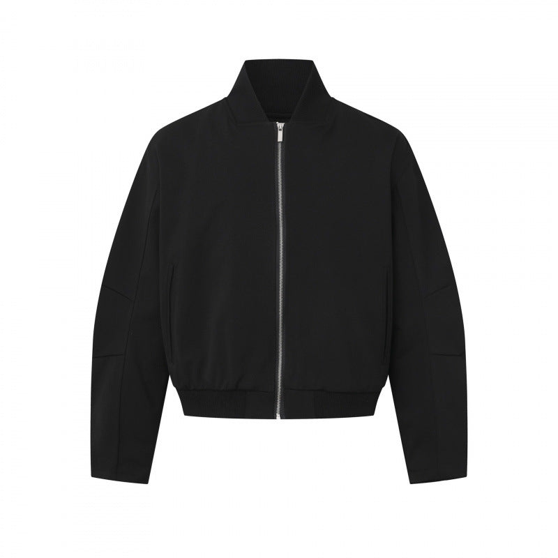 Unisex Short-cut minimalist bomber jacket with ribbed stand-up collar and concealed zipper placket Shop Velvia