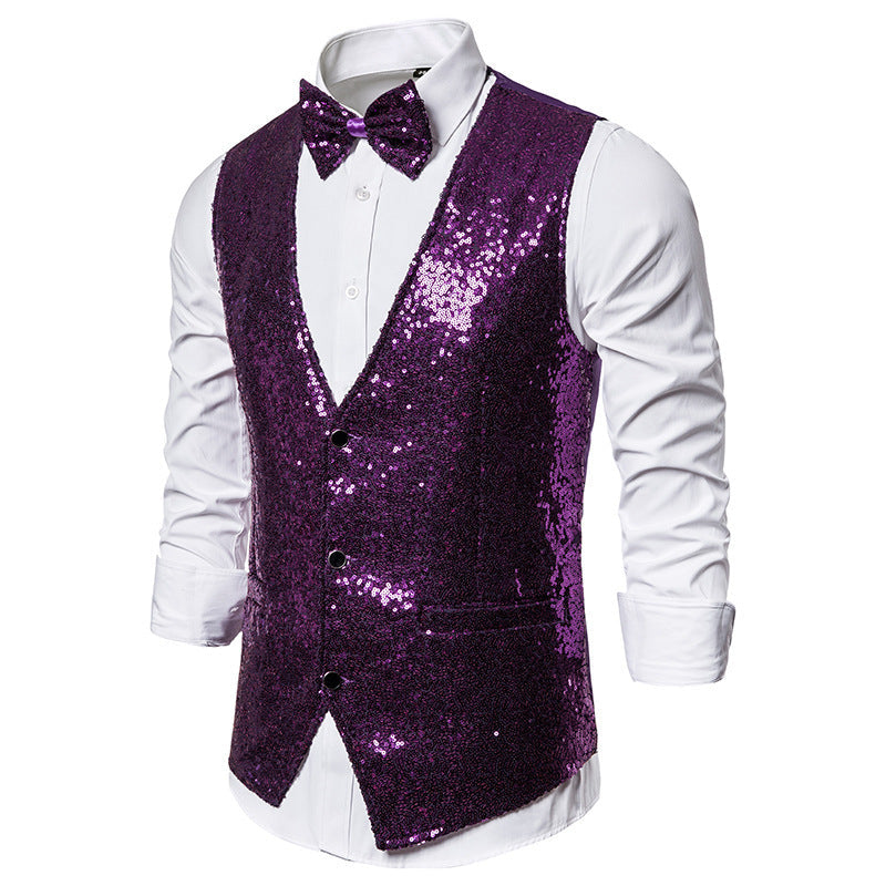 Men's Glittering Festive Vest with Matching Bow Tie Shop Velvia