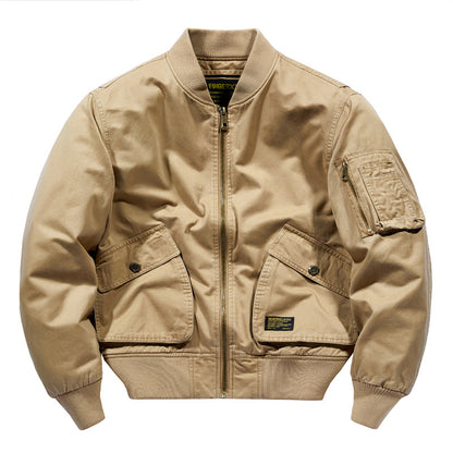 Men's Short-Cut Canvas Bomber Jacket in Utility-Field Style with Pocket Organizer Shop Velvia
