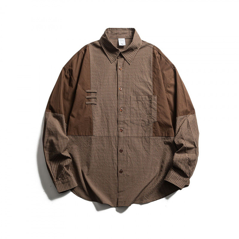 Men's Patchwork Overshirt in Check Mix with Contrast Panels Shop Velvia
