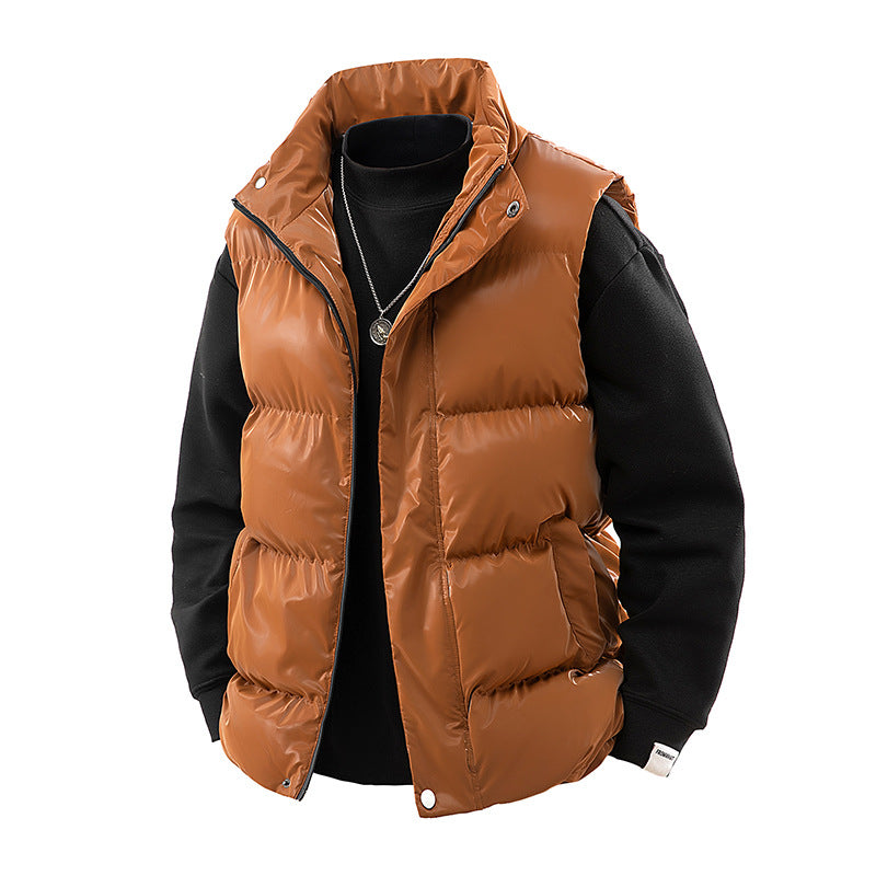 Men's Shiny Quilted Stand Collar Vest with Thermal Filling Shop Velvia